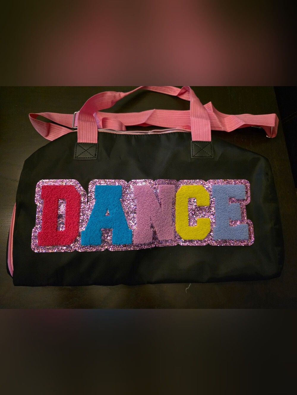 Black Dance Bag with Pink Handles and Removable Shoulder Strap